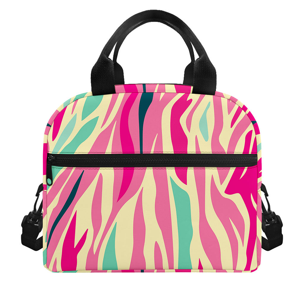 Pastel Zebra Pattern Print Insulated Lunch Bag