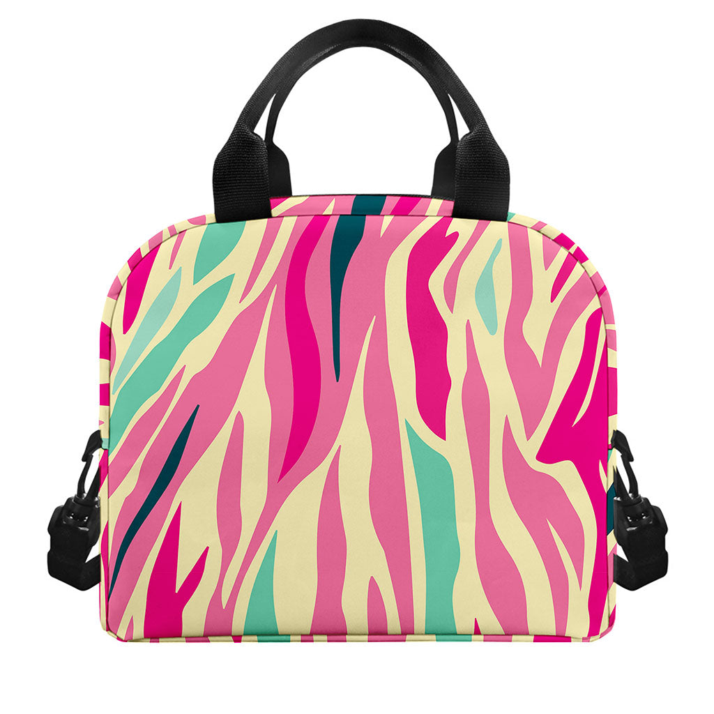 Pastel Zebra Pattern Print Insulated Lunch Bag