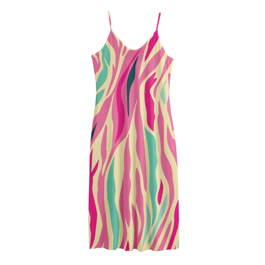 Pastel Zebra Pattern Print Jersey Midi Cami Dress