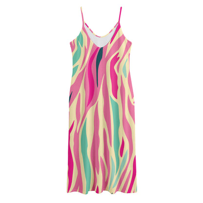 Pastel Zebra Pattern Print Jersey Midi Cami Dress