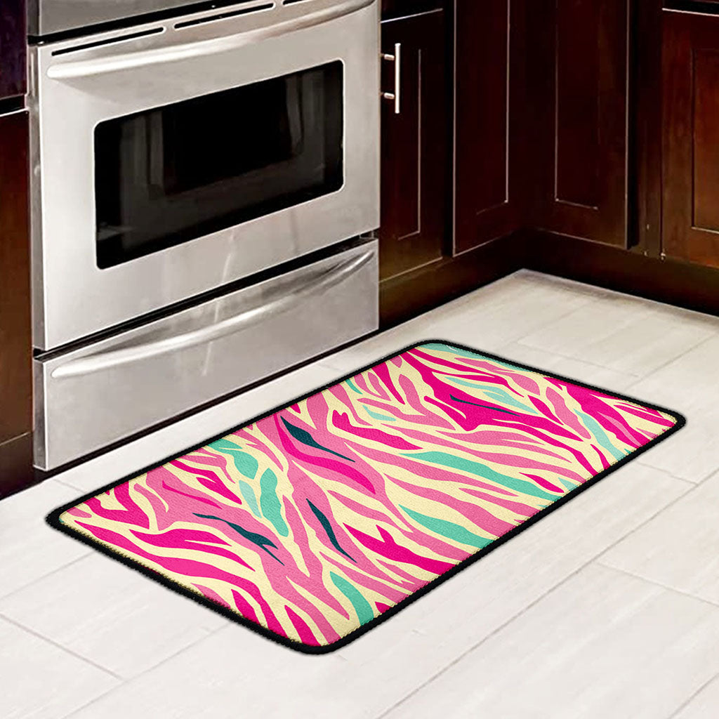 Pastel Zebra Pattern Print Kitchen Mat