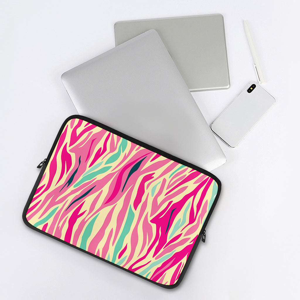 Pastel Zebra Pattern Print Laptop Sleeve