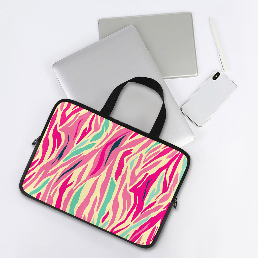 Pastel Zebra Pattern Print Laptop Sleeve With Handle