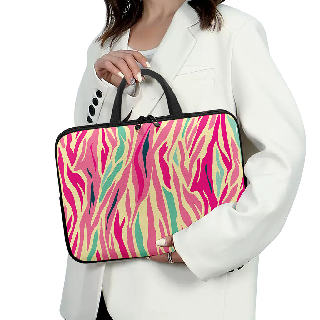 Pastel Zebra Pattern Print Laptop Sleeve With Handle