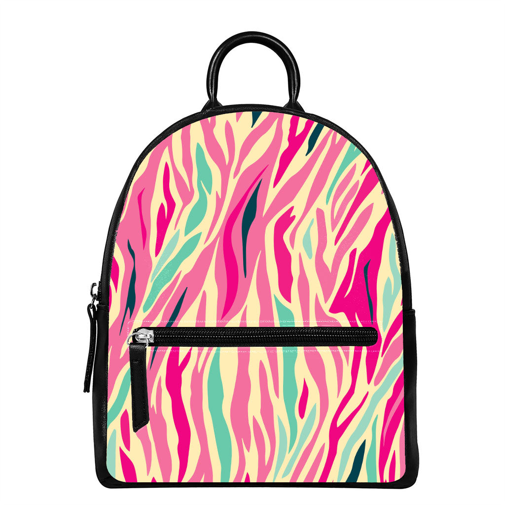 Pastel Zebra Pattern Print Leather Backpack