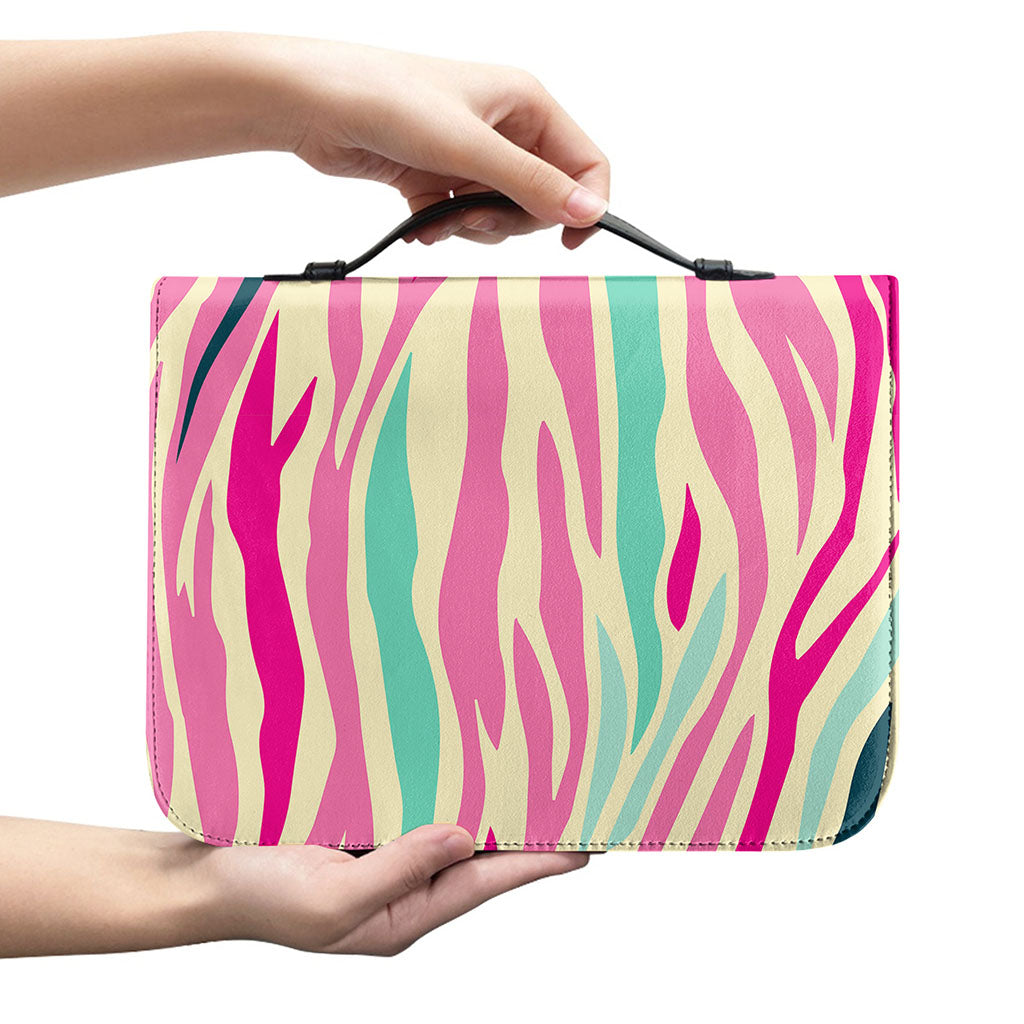 Pastel Zebra Pattern Print Leather Bible Cover