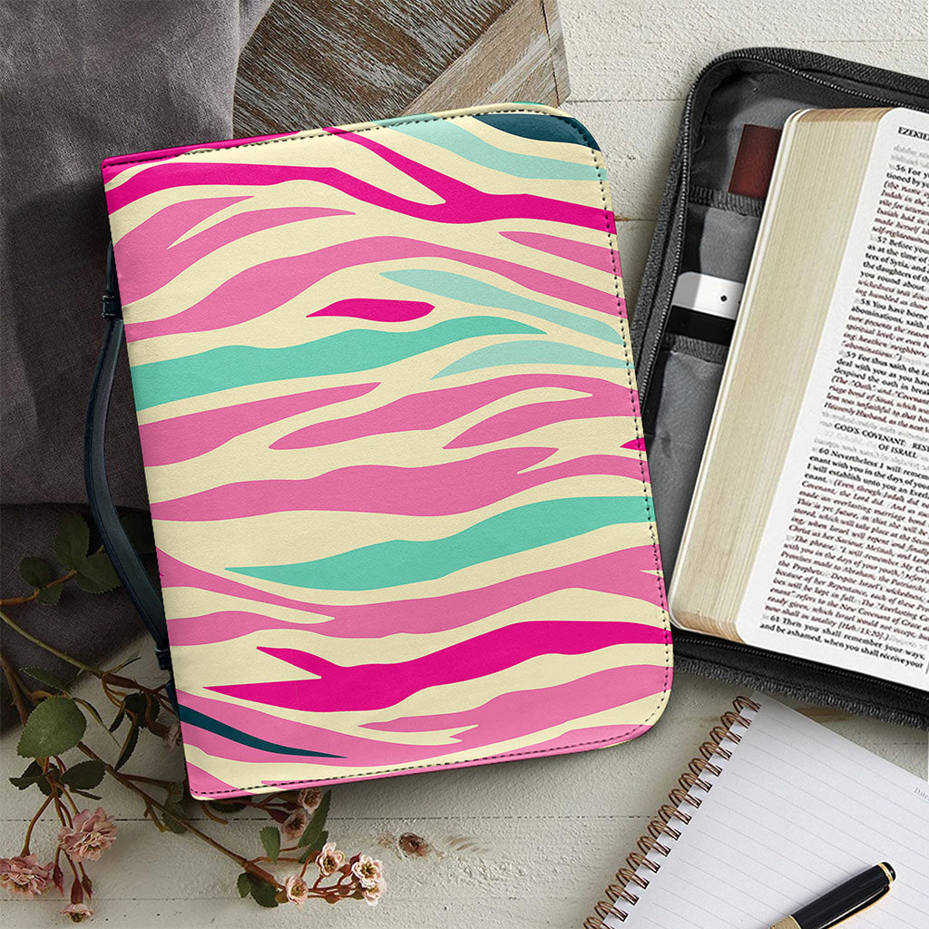 Pastel Zebra Pattern Print Leather Bible Cover