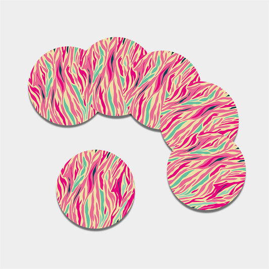 Pastel Zebra Pattern Print Leather Coaster Set