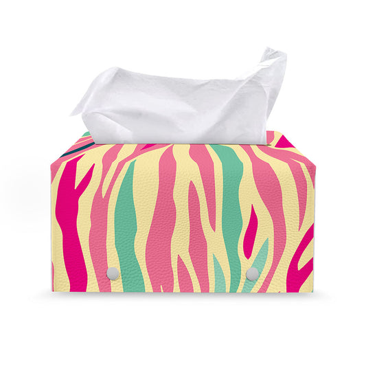 Pastel Zebra Pattern Print Leather Tissue Box Cover