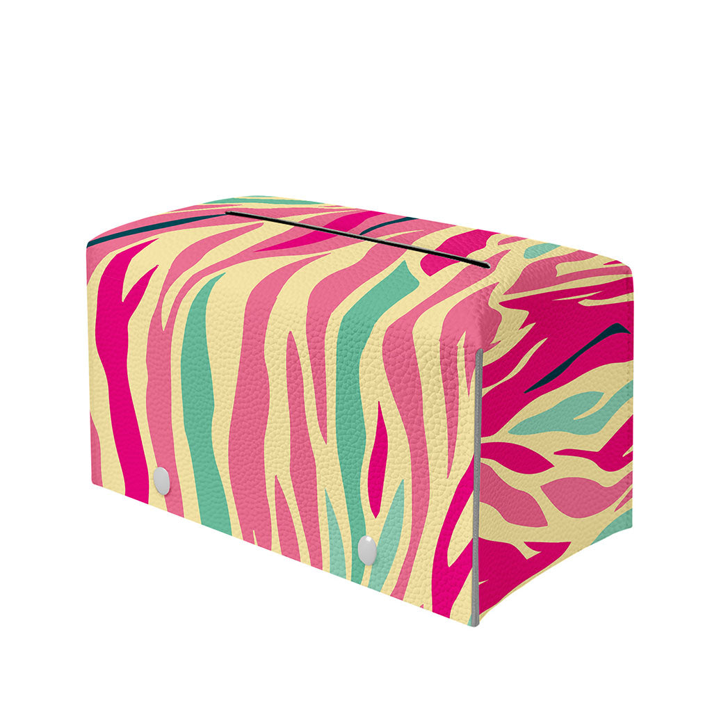 Pastel Zebra Pattern Print Leather Tissue Box Cover
