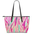 Pastel Zebra Pattern Print Leather Tote Bag With Zipper