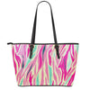 Pastel Zebra Pattern Print Leather Tote Bag