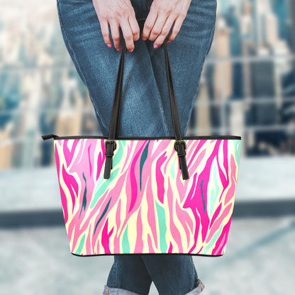 Pastel Zebra Pattern Print Leather Tote Bag