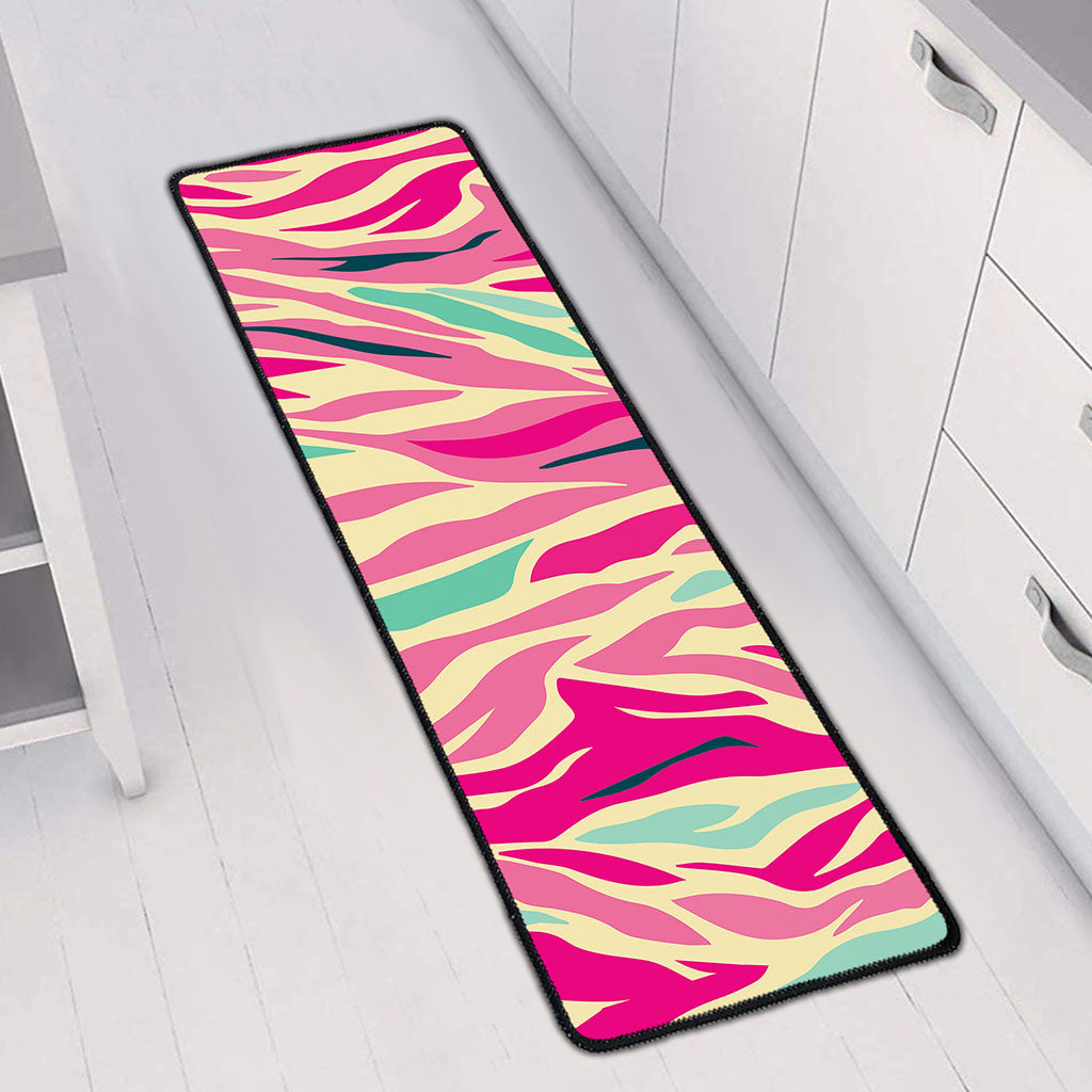 Pastel Zebra Pattern Print Long Kitchen Mat