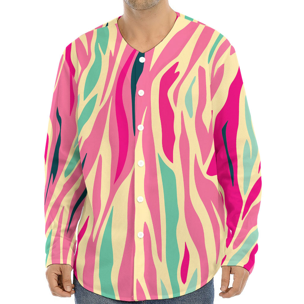 Pastel Zebra Pattern Print Long Sleeve Baseball Jersey