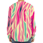 Pastel Zebra Pattern Print Long Sleeve Baseball Jersey