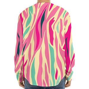 Pastel Zebra Pattern Print Long Sleeve Baseball Jersey