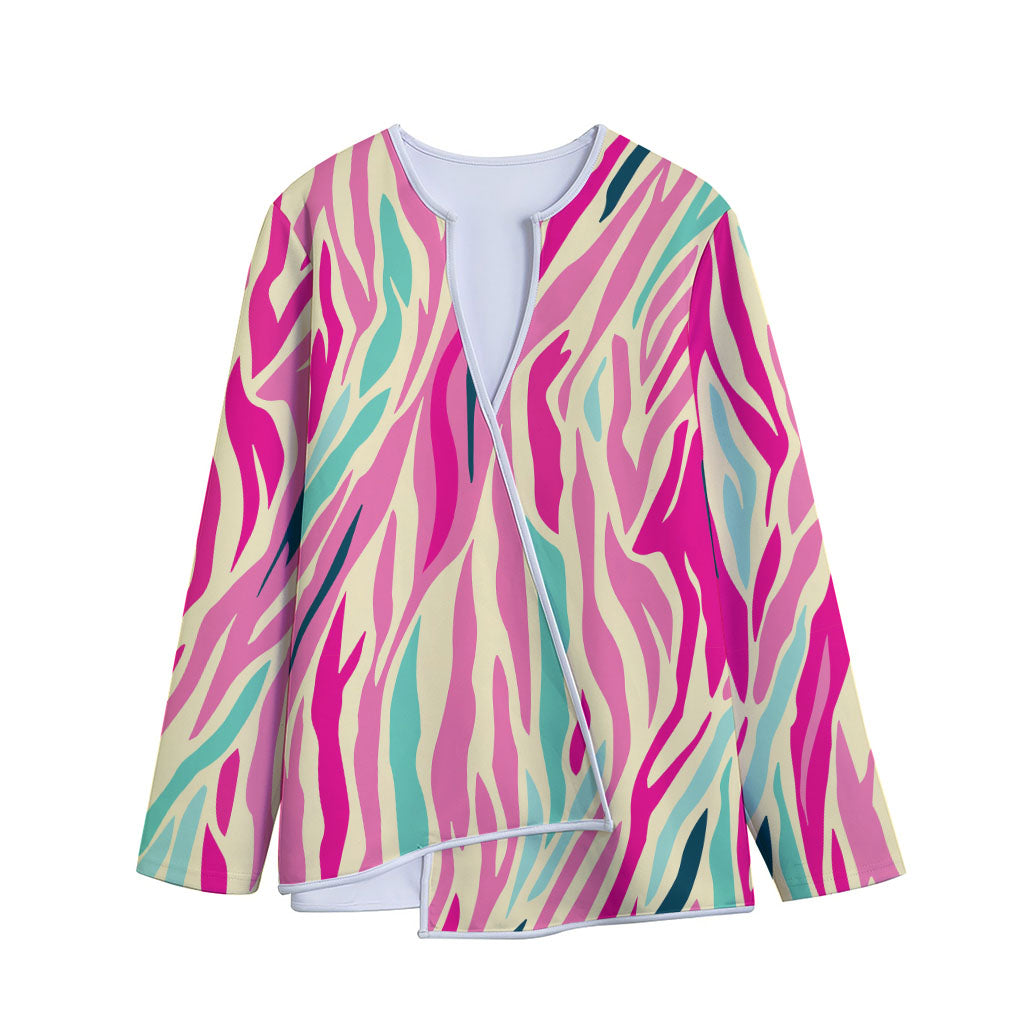 Pastel Zebra Pattern Print Long Sleeve Short Coat