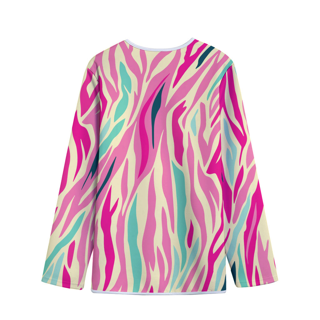 Pastel Zebra Pattern Print Long Sleeve Short Coat