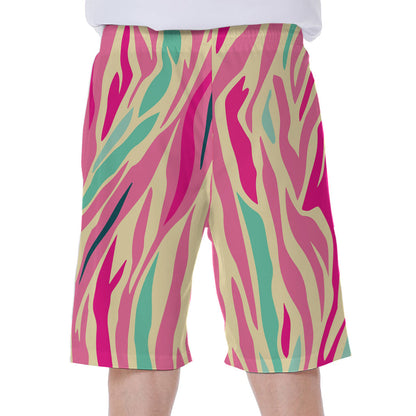 Pastel Zebra Pattern Print Men's Beach Shorts