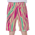 Pastel Zebra Pattern Print Men's Beach Shorts