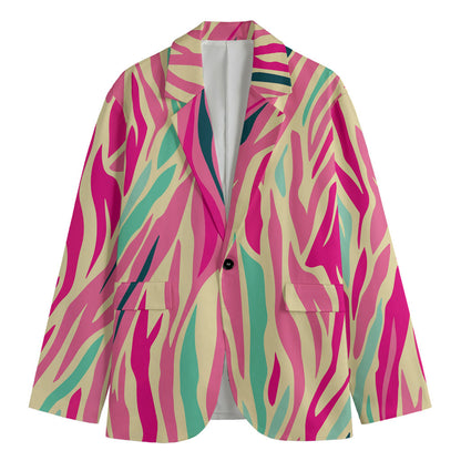 Pastel Zebra Pattern Print Men's Blazer