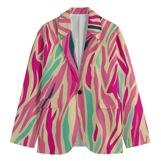 Pastel Zebra Pattern Print Men's Blazer