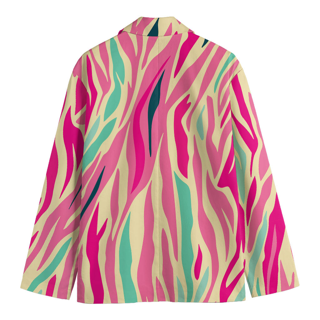 Pastel Zebra Pattern Print Men's Blazer