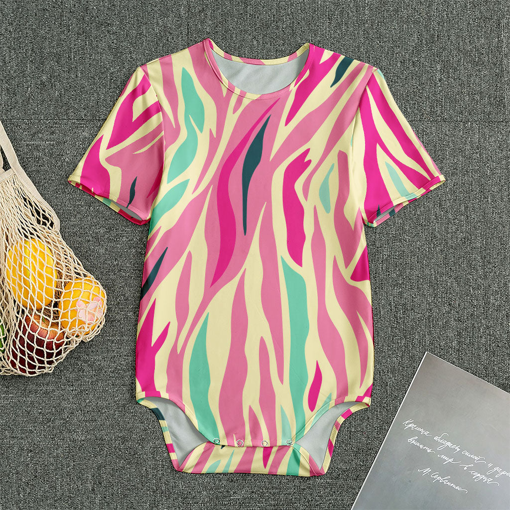 Pastel Zebra Pattern Print Men's Bodysuit
