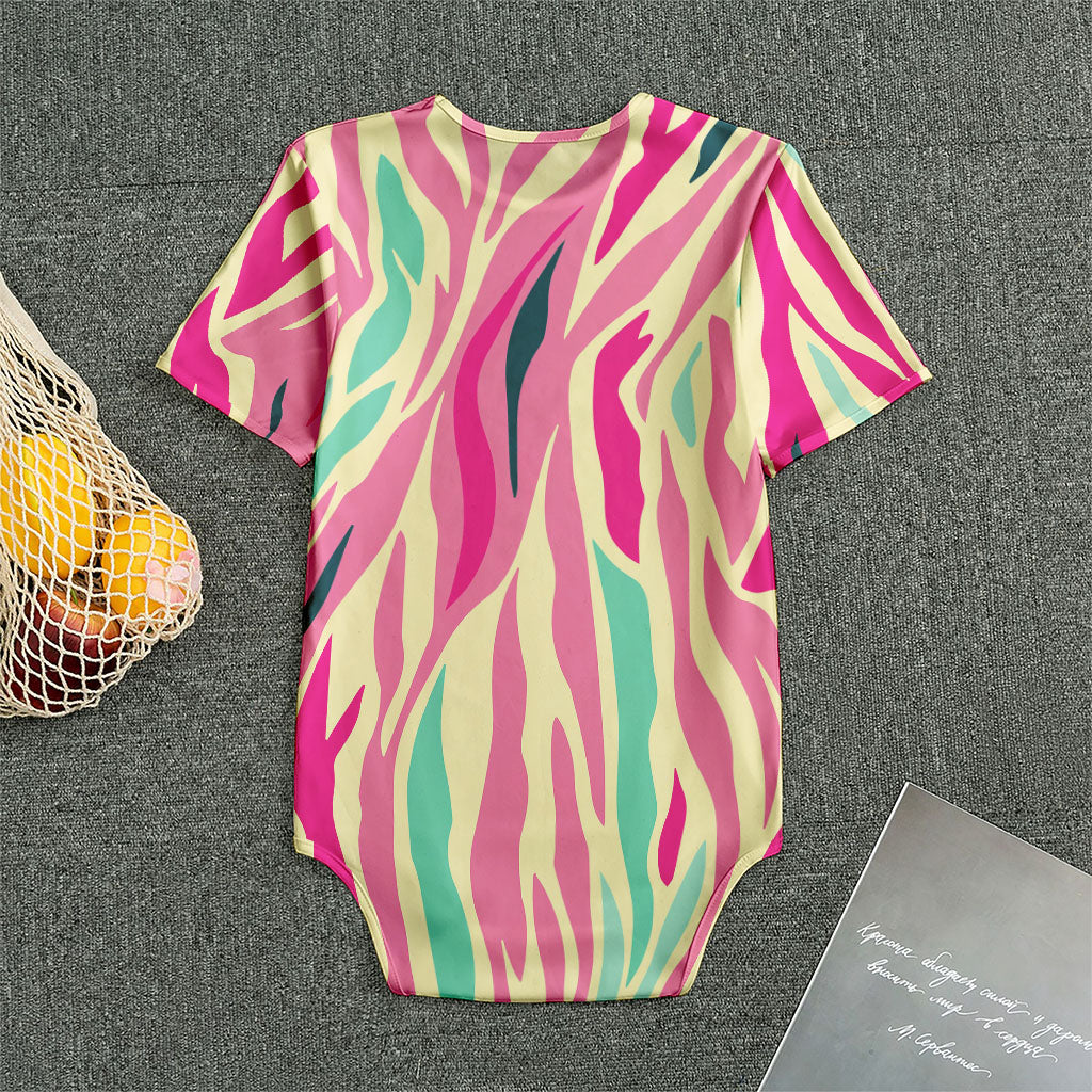 Pastel Zebra Pattern Print Men's Bodysuit