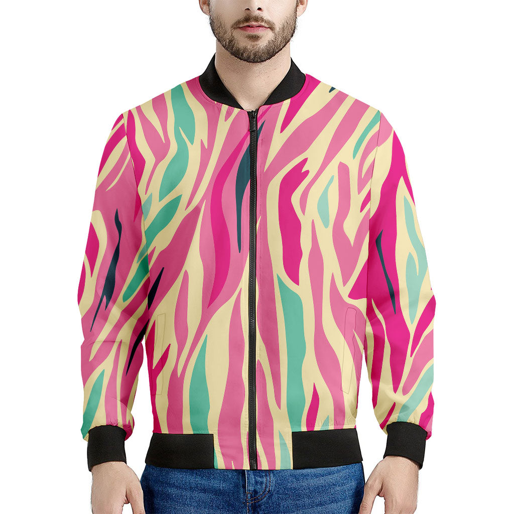 Pastel Zebra Pattern Print Men's Bomber Jacket