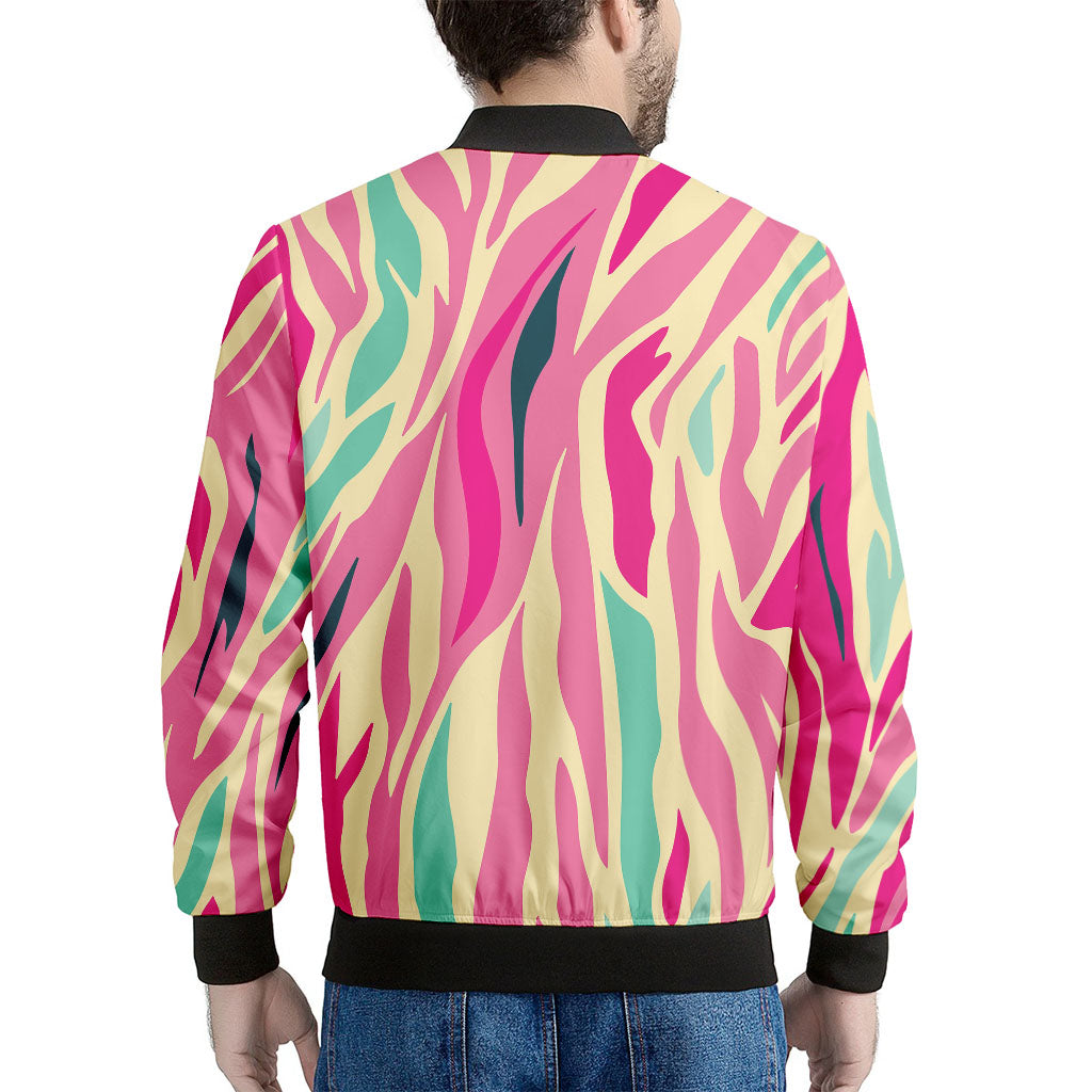 Pastel Zebra Pattern Print Men's Bomber Jacket