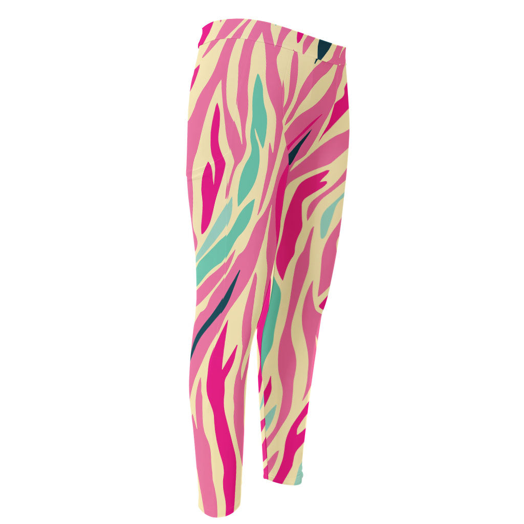 Pastel Zebra Pattern Print Men's Compression Pants