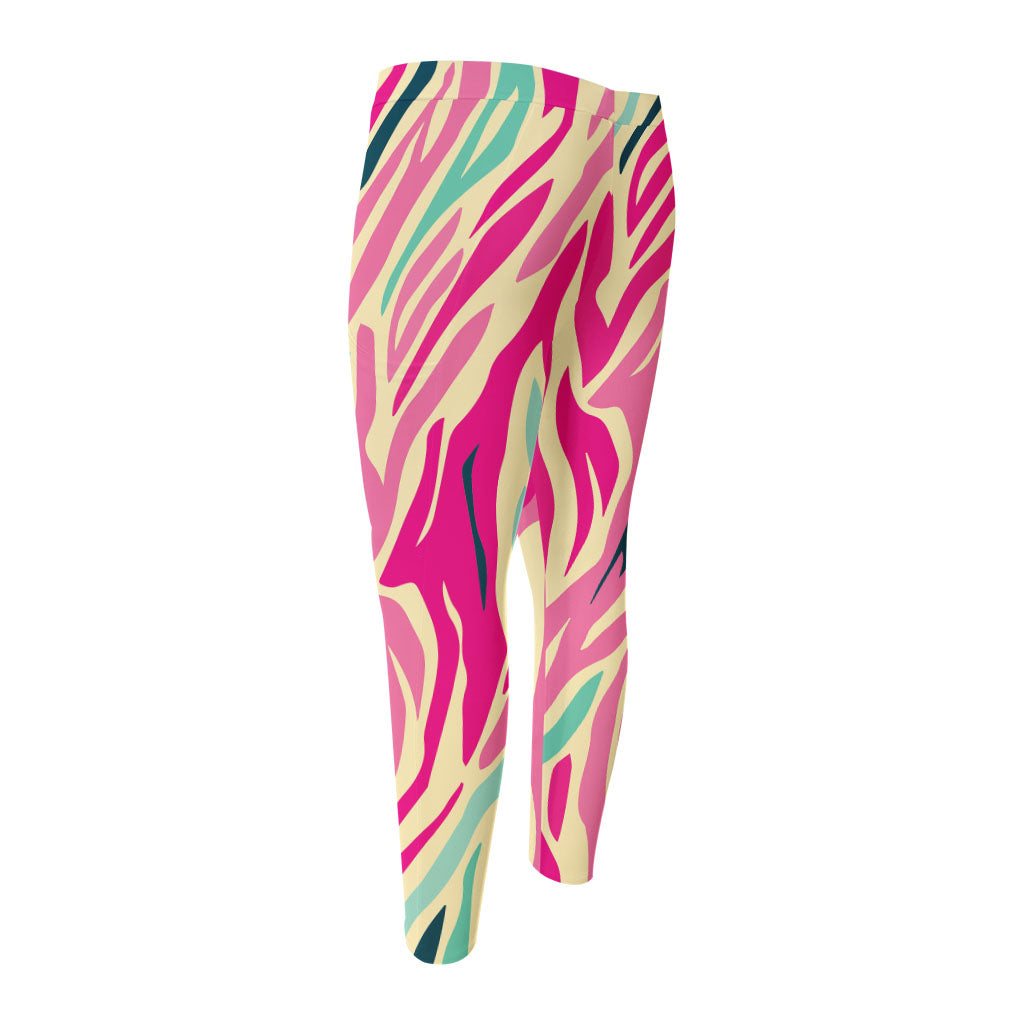 Pastel Zebra Pattern Print Men's Compression Pants