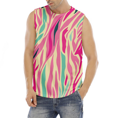 Pastel Zebra Pattern Print Men's Fitness Tank Top