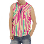 Pastel Zebra Pattern Print Men's Fitness Tank Top