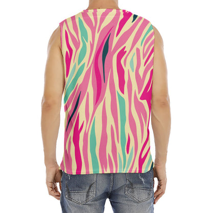 Pastel Zebra Pattern Print Men's Fitness Tank Top
