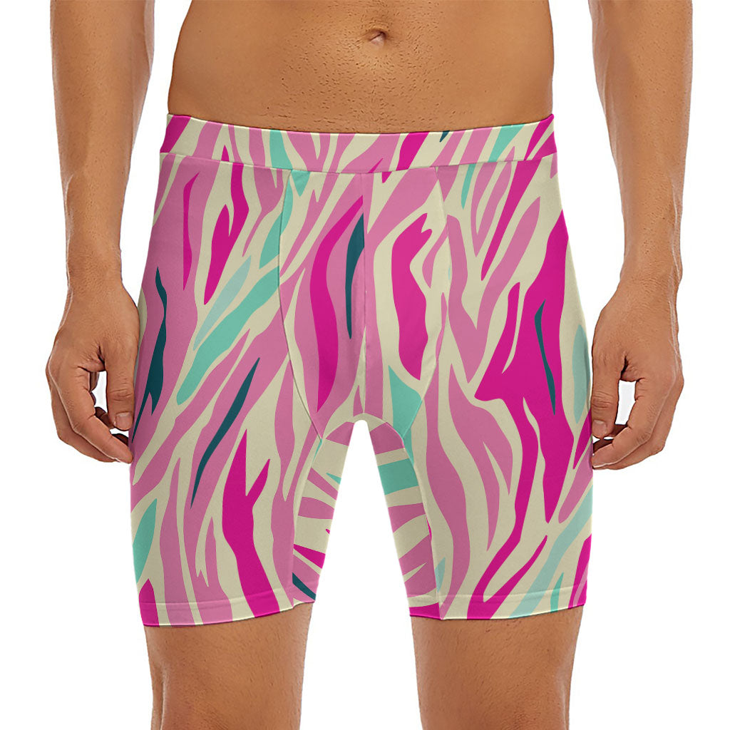 Pastel Zebra Pattern Print Men's Long Boxer Briefs