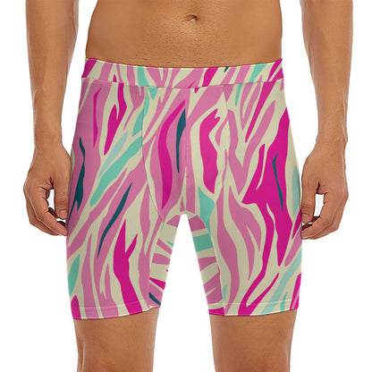 Pastel Zebra Pattern Print Men's Long Boxer Briefs