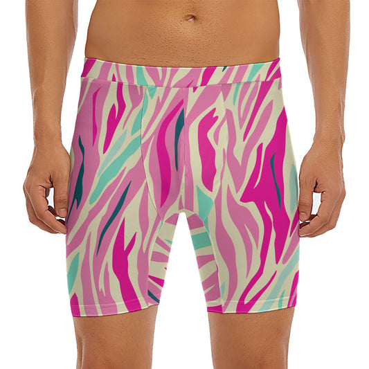 Pastel Zebra Pattern Print Men's Long Boxer Briefs