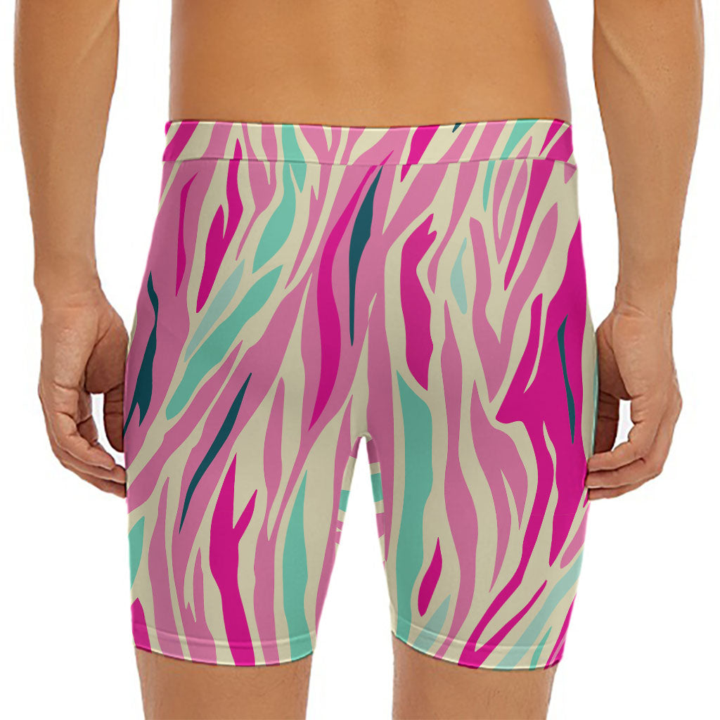 Pastel Zebra Pattern Print Men's Long Boxer Briefs