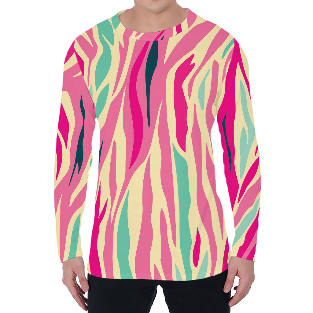 Pastel Zebra Pattern Print Men's Long Sleeve T-Shirt