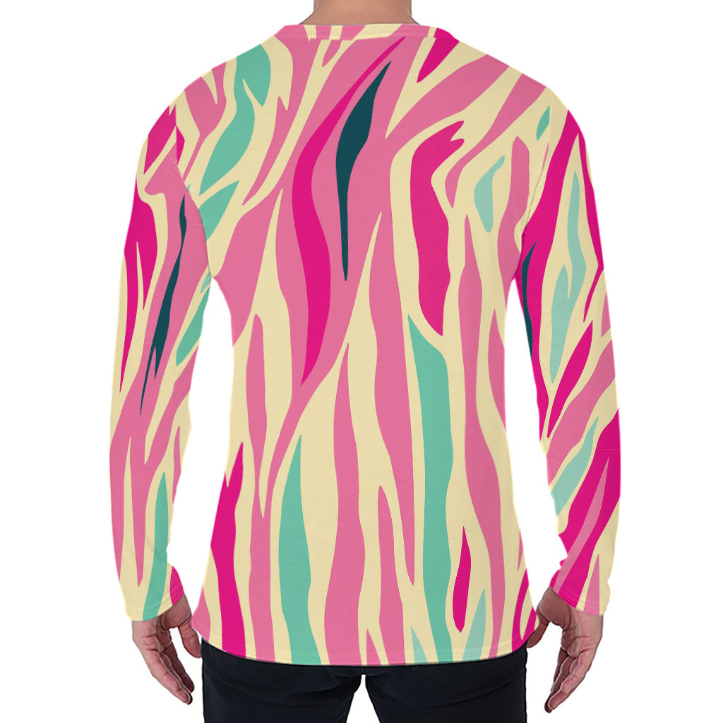 Pastel Zebra Pattern Print Men's Long Sleeve T-Shirt