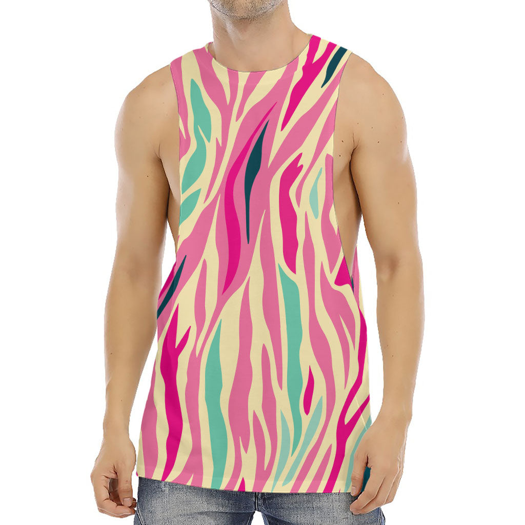 Pastel Zebra Pattern Print Men's Muscle Tank Top