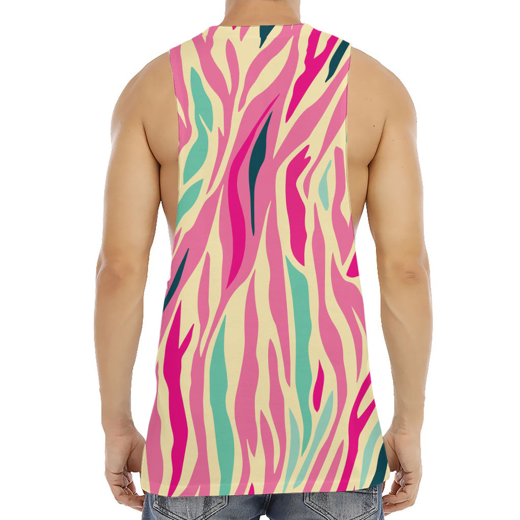 Pastel Zebra Pattern Print Men's Muscle Tank Top