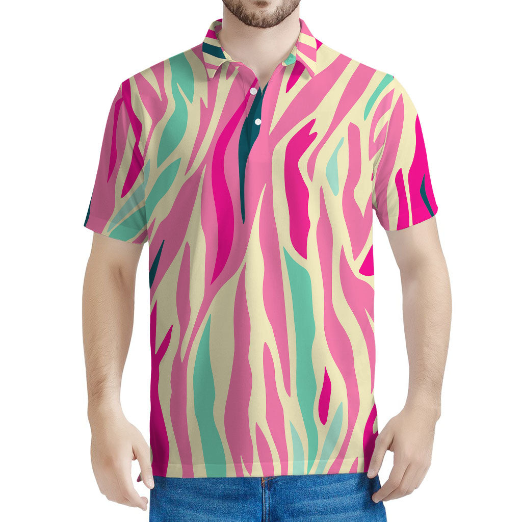 Pastel Zebra Pattern Print Men's Polo Shirt