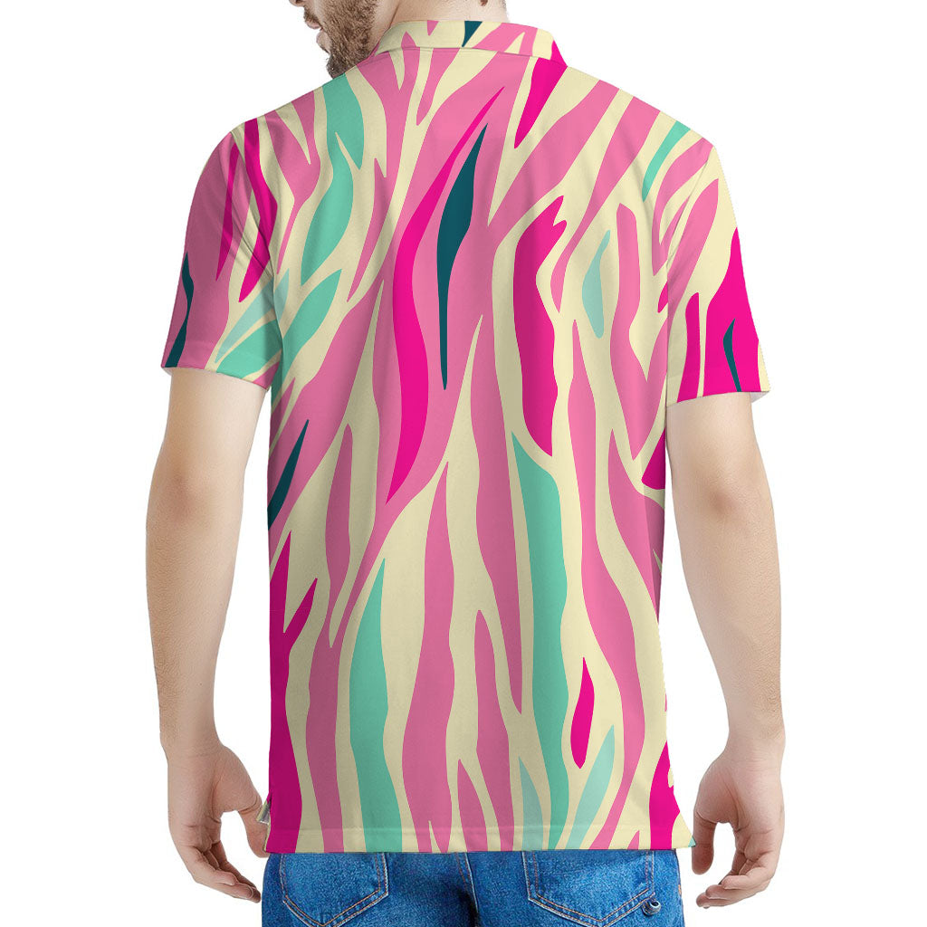 Pastel Zebra Pattern Print Men's Polo Shirt