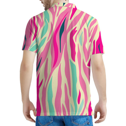 Pastel Zebra Pattern Print Men's Polo Shirt