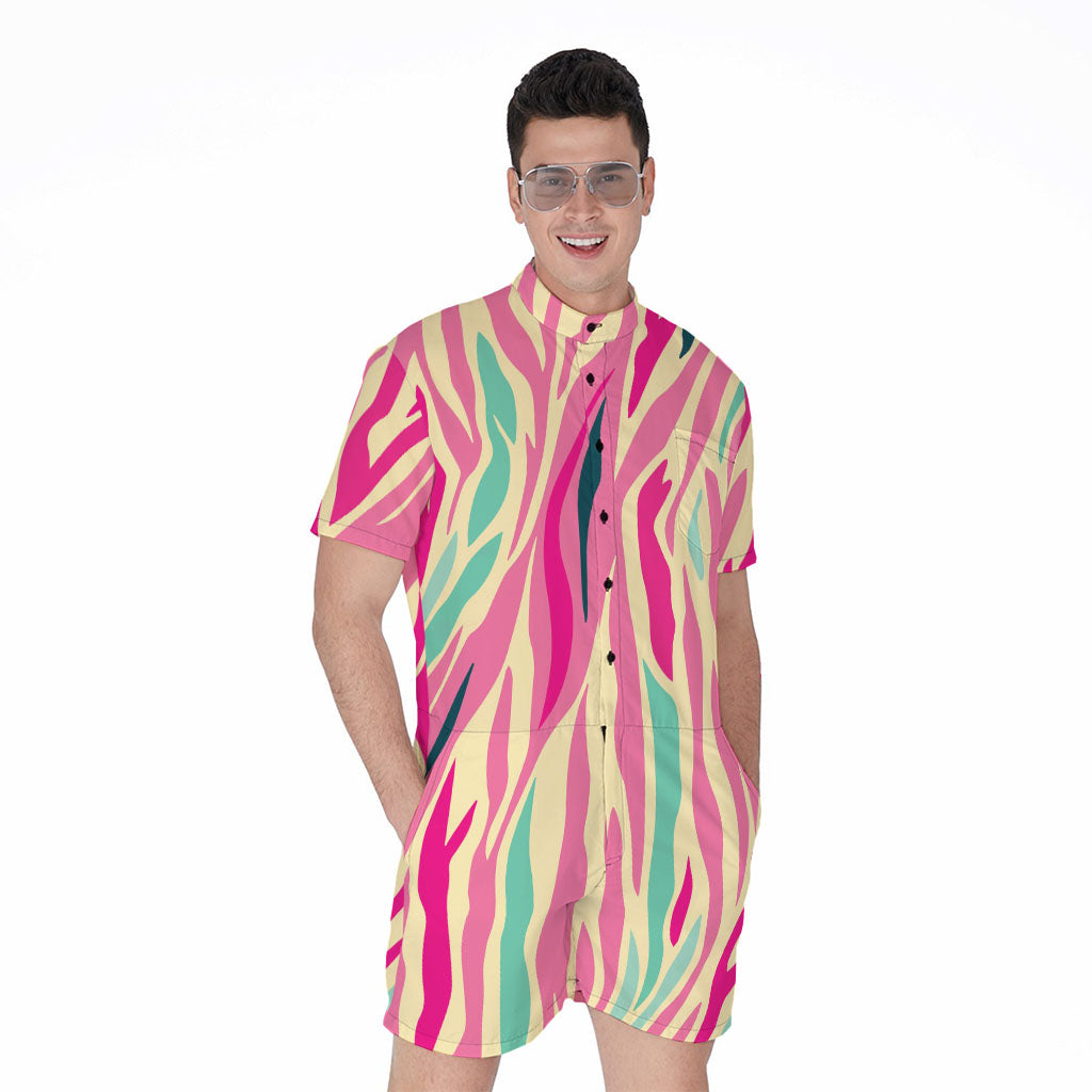 Pastel Zebra Pattern Print Men's Rompers