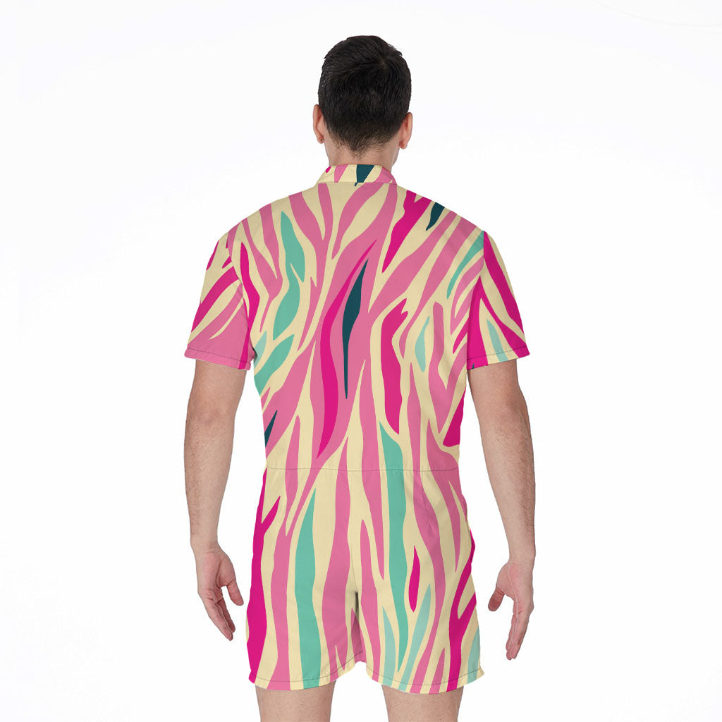 Pastel Zebra Pattern Print Men's Rompers